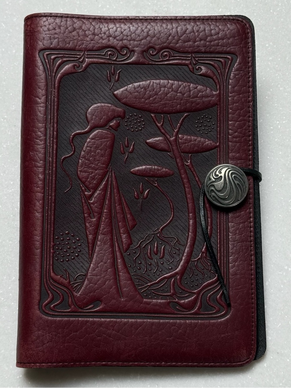 NEW Oberon maroon embossed leather journal/notebook cover
